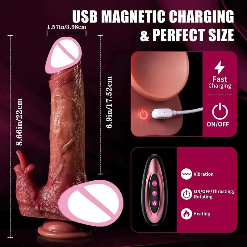 Dildo - 9.0 inch Telescopic Dildo Vibrator Sex Toy - with 10 Insertion And 10 Vibration And Heating Modes Realistic Dildo for G-Spot Anal Stimulation Silicone Dildo Remote Control Female Couple Adult Sex Toy — image 12