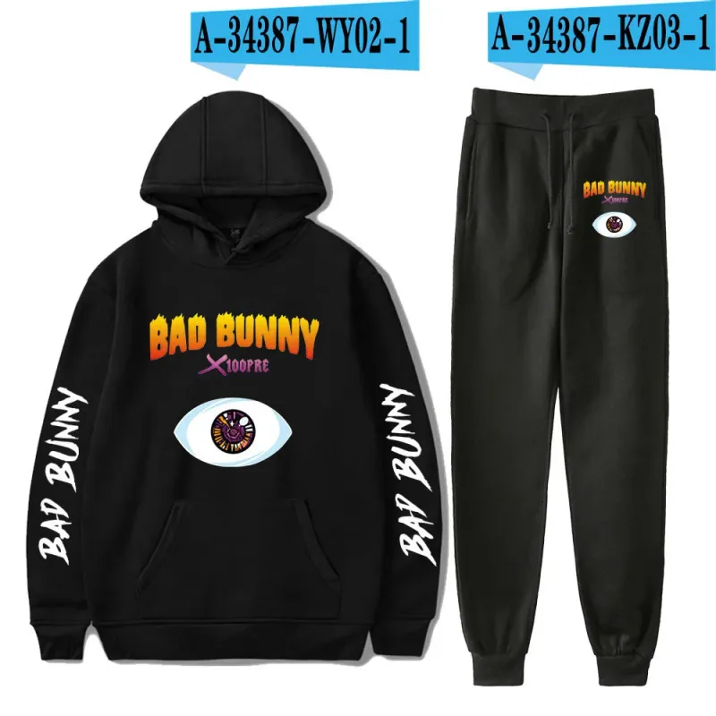 Harajuku Comfortable Funny bad bunny Print Sweatshirt Sweatpants Suit Men/Women Hoodies+ Trousers Suit Cute 2 Piece Set Clothes — image 45