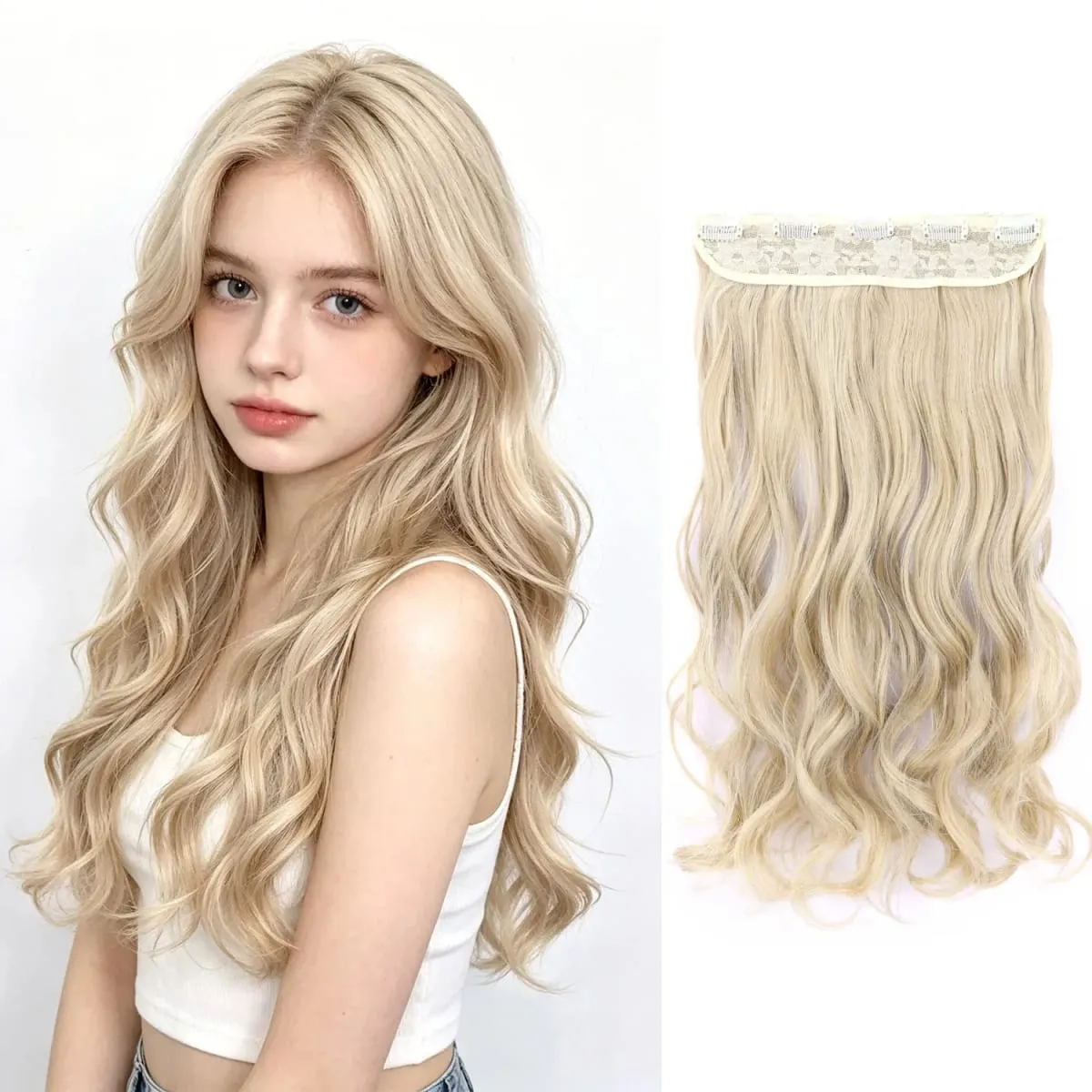 Synthetic clip in hair extensions 5 clips in one piece high temperature fiber wavy hairpieces for women daily party holiday — image 12
