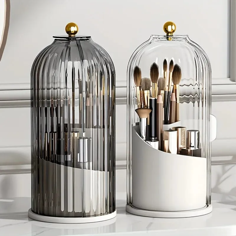 360° Rotating Makeup Brush Holder with Dustproof Cover Luxury Cosmetic Organizer Large Capacity Makeup Storage for Brushes — image 1