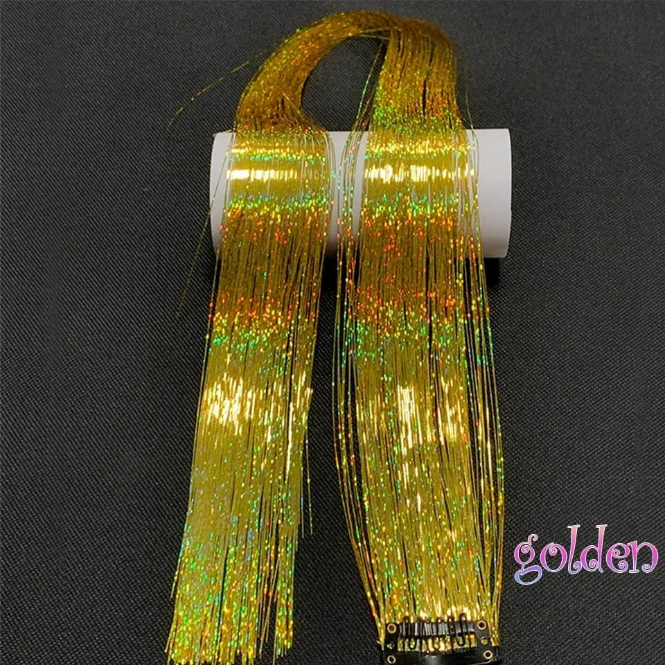 Long Straight Hair Tinsel Glitter Shiny Sparkly Synthetic Color Fresh Laser Clip in Hair Extensions Women Party Hair Accessori — image 13