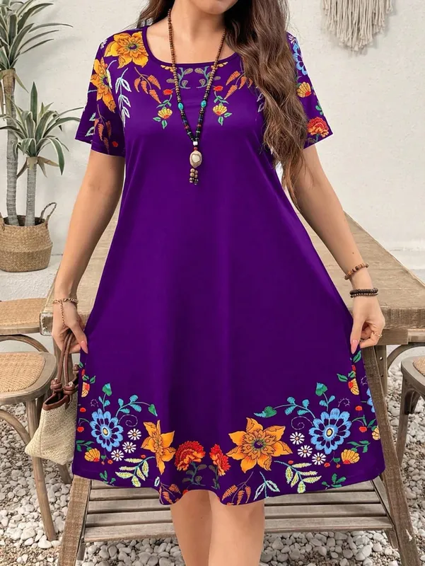 Summer Casual Floral Print Women's Dress Fashion Short Sleeve Mini Dress Beach Vacation Dress Y2k Ladies Clothes Dresses Clothes — image 9