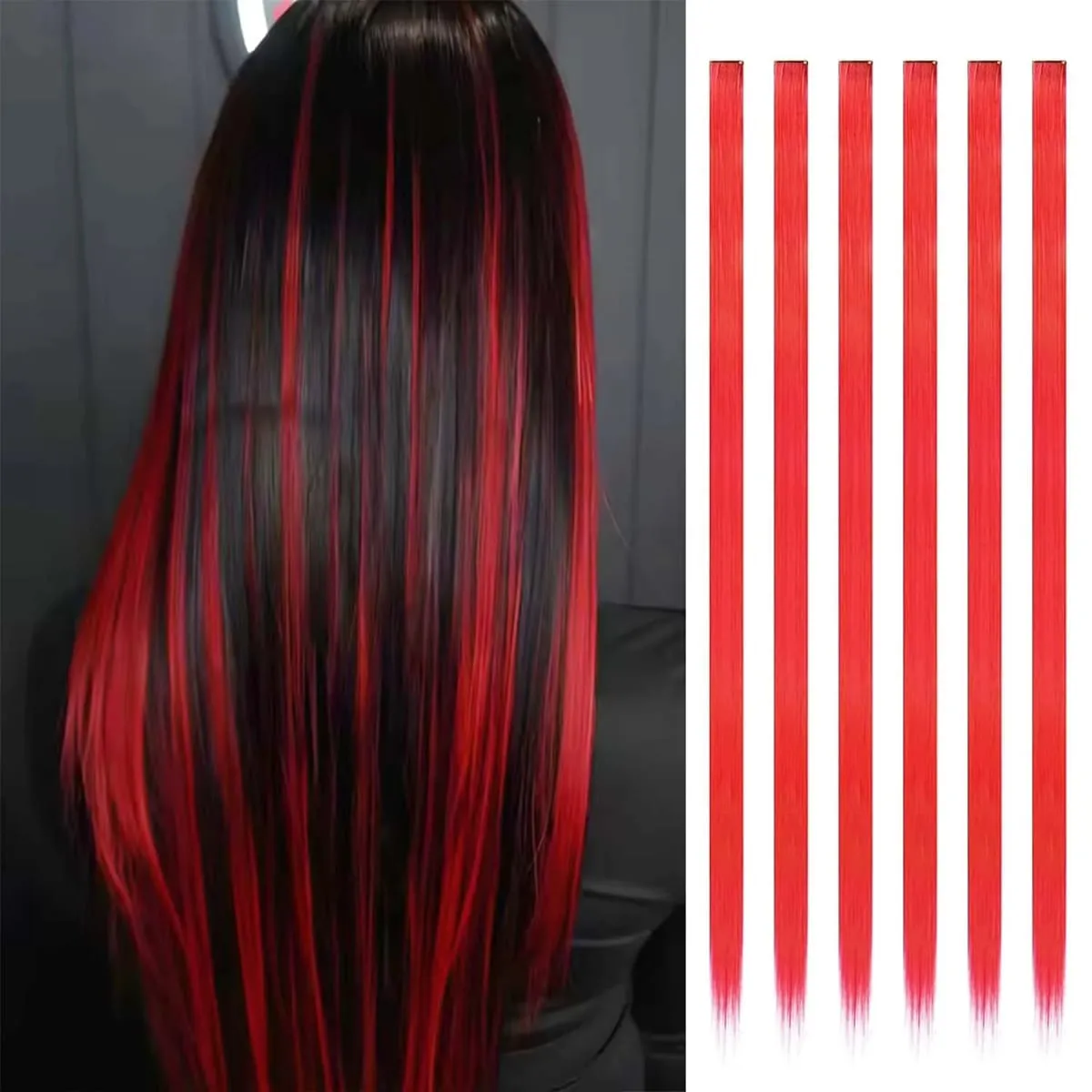 6 Pcs Clip Extensions Synthetic 24 Inch Colored Hair Extensions Party Highlights Long Straight Hairpieces for Women Kids Girl — image 2