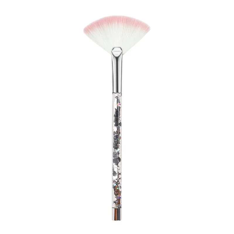 5pcs Fan Makeup Brush Glitter Transparent Handle Soft Fluffy Bristle Highlighter Blush Powder Brushes Face Cosmetic Beauty Tool