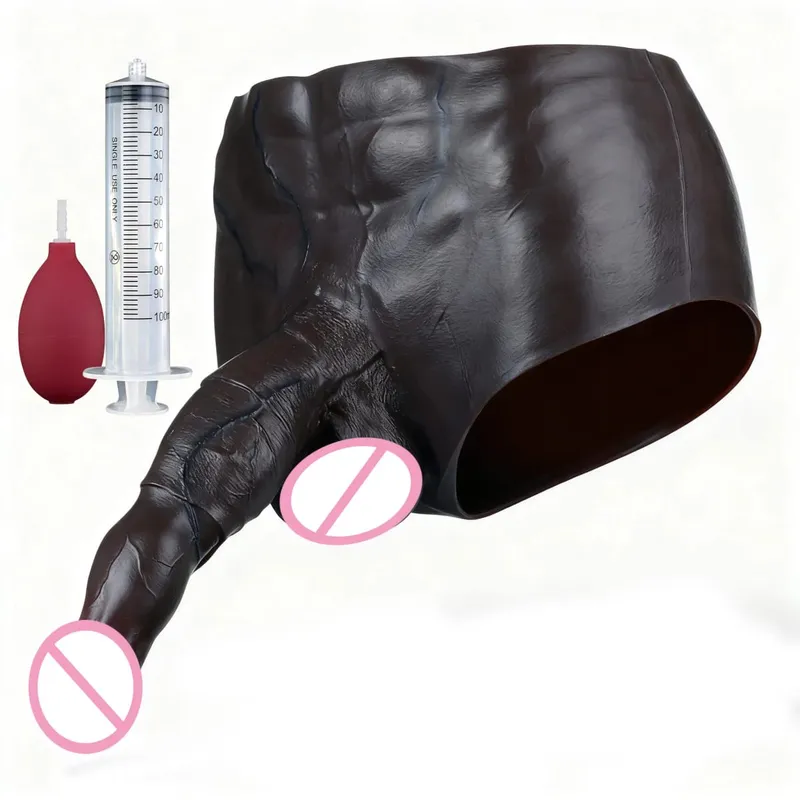 Black Nude Silicone Squirting Panties With Simulated Solid Penis Strapon Big Realistic Ejaculation Dildo Sex Toy For Women