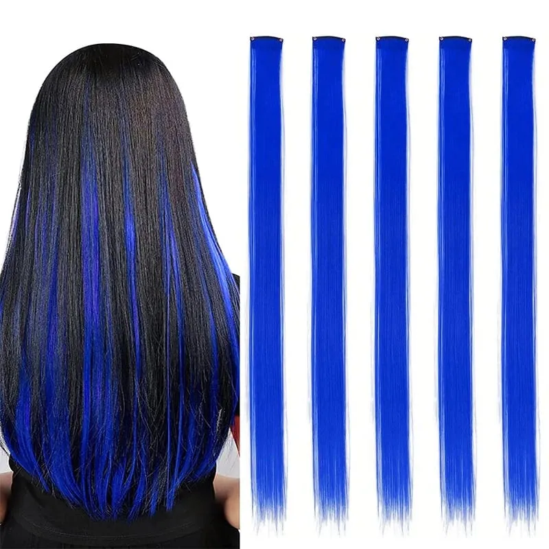 5 Pieces of Colorful Hair Clips 24 Inch Long Straight Fake Hair Clips Combined for Christmas Fashion Wig Pieces