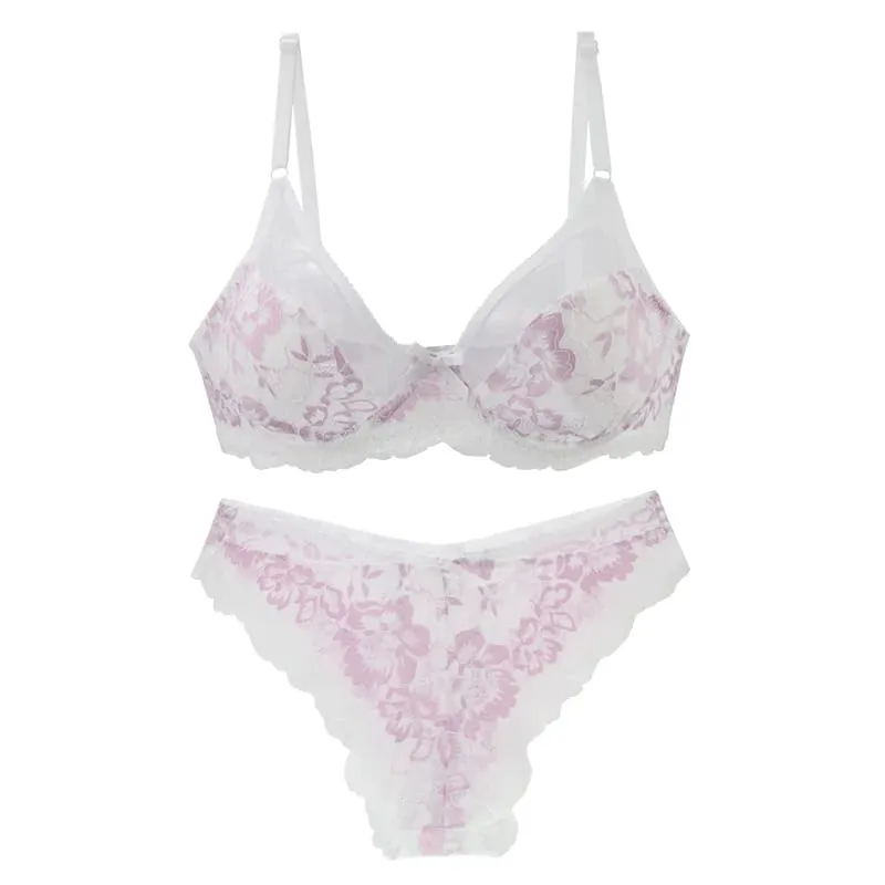 Ultra-Ince Kalın Sutyen Setleri 34/75 36/80 38/85 40/90 42/95 44/100 46/105 BCDE Fincan İç Şeffaf Nakış Dantel Lingerie — image 5