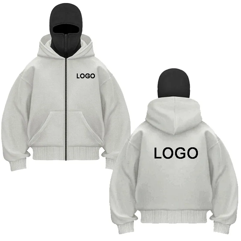 DIY Design Double-hooded Zipper Hoodies Men Customized Printed Long Sleeve Zip Up Sweatshirts Women Ninja Mask Pullovers Jacket — image 7