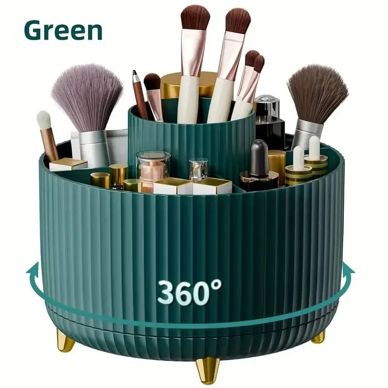 Otočný o 360°, 5 slotů, držák štětců na make-up Organizér Multifunkční úložný prostor na psací stůl Úložný prostor pro kosmetiku pro toaletní stolek v koupelně — image 15