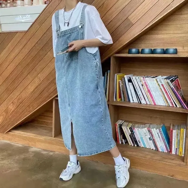 Bagong Irregular Split Cowboy Denim na Dress ng Babaeng Walang Sleeve na Jeans Dresses Fashion Babae Solid Casual Loose Strap Dresses — image 5