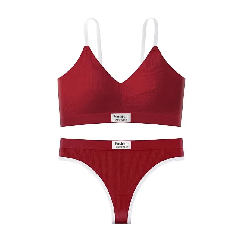 Women's Contrast Color Bra and Panty Set Deep V Strap Back Lingerie 2026 — image 9