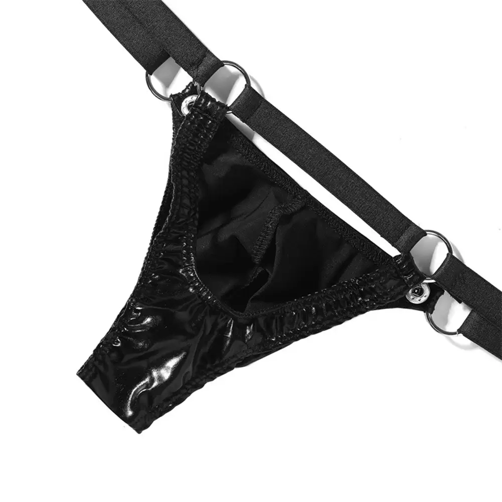 String en cuir verni pour hommes, 1 pièce, string Sexy, dos en V, anneau bas, poche bombée, Lingerie, sous-vêtements Gay Sissy, vêtements de club chauds