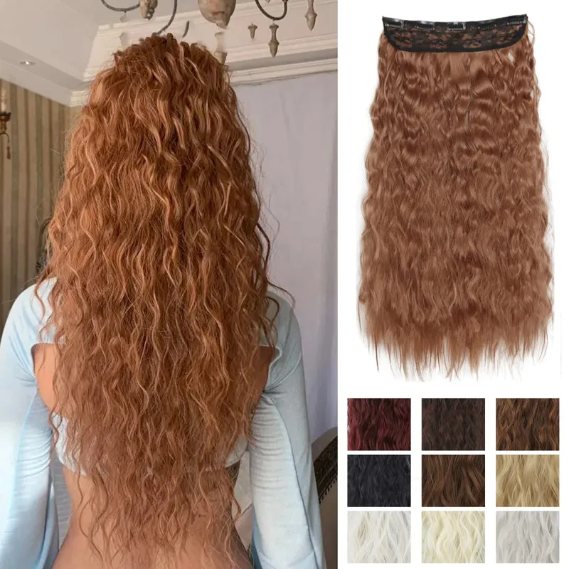 Extensions capillaires synthétiques à 5 clips, postiche longue bouclée, postiche naturelle brune noire, 80cm, faux cheveux résistants à la chaleur pour femmes