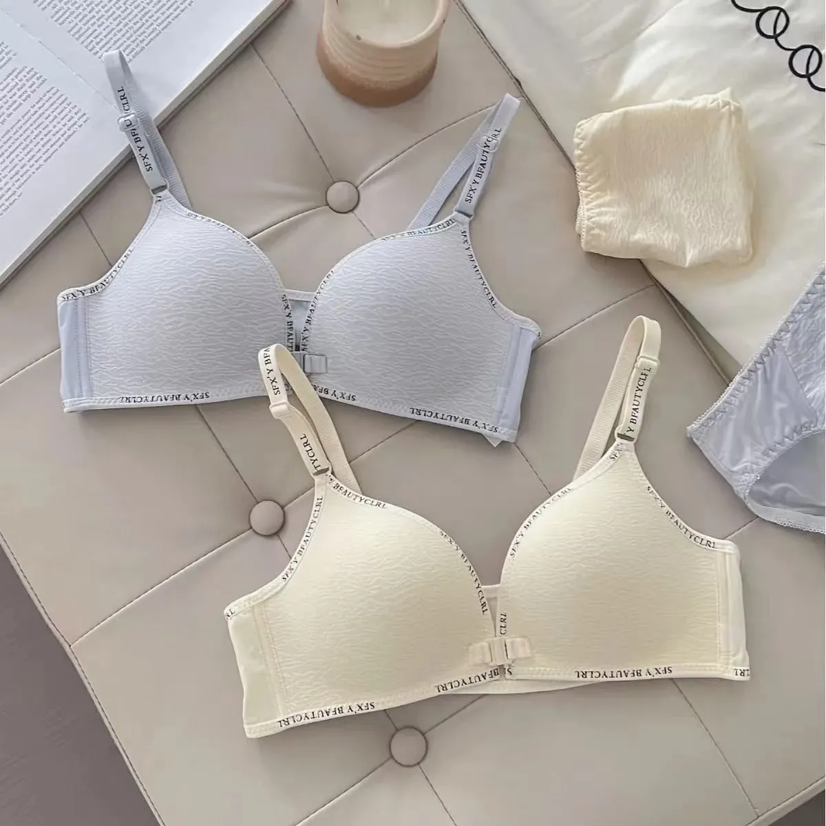 Sexy Push-Up-Dessous-Set mit Frontverschluss für kleine Brüste, bequemer dünner BH ohne Stahlring-Buchstaben-Schultergurte — image 3