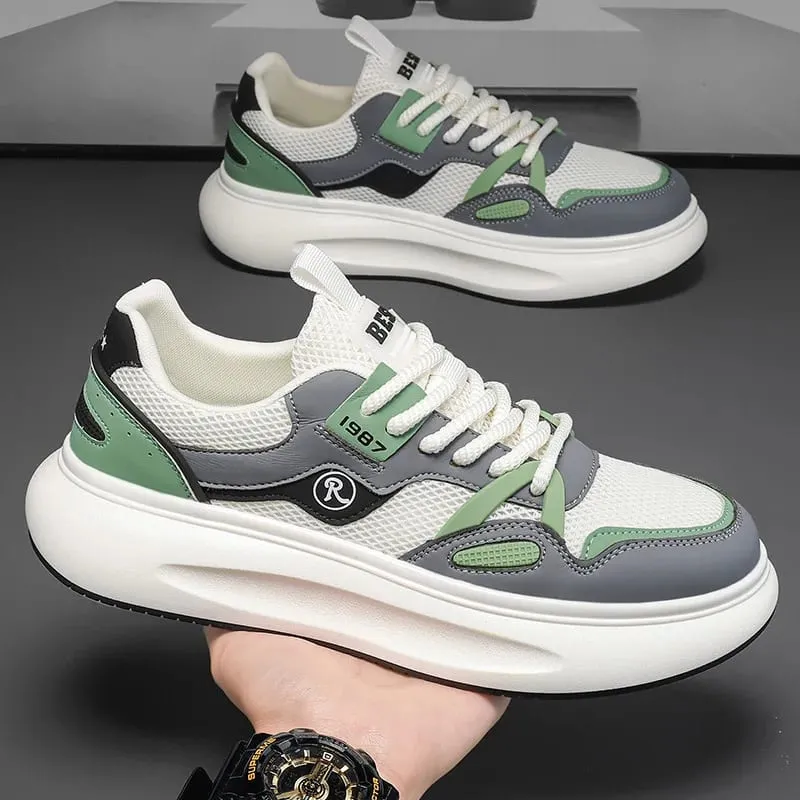 Free Shipping Sports Mens Shoes Height Increasing Thick Sole Vulcanized Sneakers Fashion Casual Lace Up Anti SlipOutdoor Walking — image 4