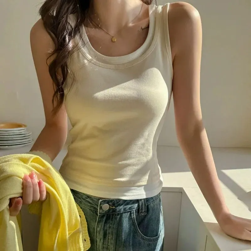 Y2K Fake Two Pieces Tank Tops for Women Fashion Contrast Color Round Collar Sleeveless Vest 2026 Summer New Slim Short Camis — image 12