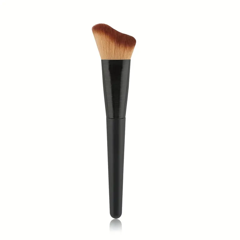 1 Makeup Brush Set Including an Angled Round-Tip and Flat-Tip Foundation Brush with Soft Bristles Comes with a Case