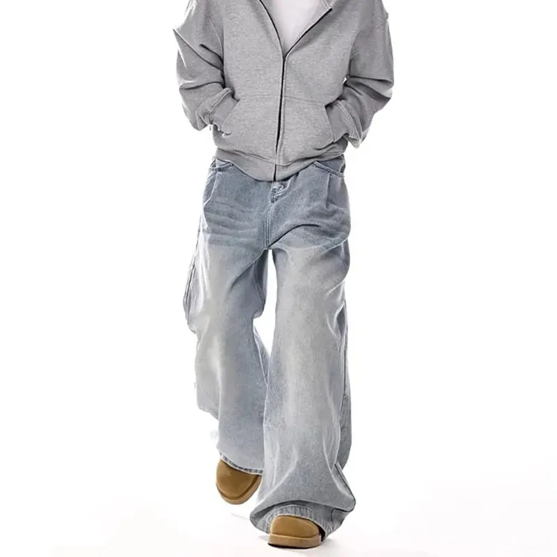 New Korean Retro Men'S Jeans High Street Straight Leg Pants Loose Casual Jeans Fashion Wide Leg Pants — image 7