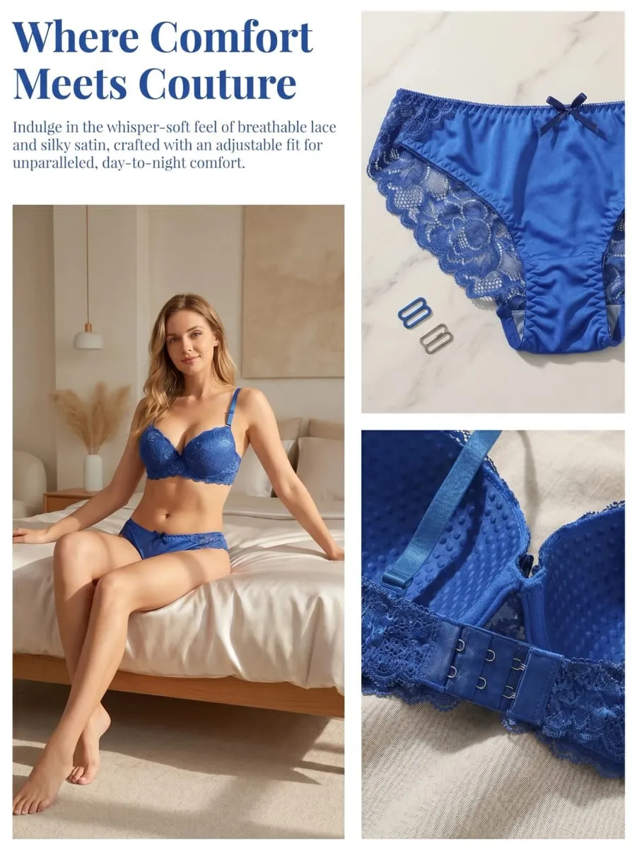 New fashion 2-piece set of sexy Lingerie set blue lace brassere push up women's set A2155 — image 4