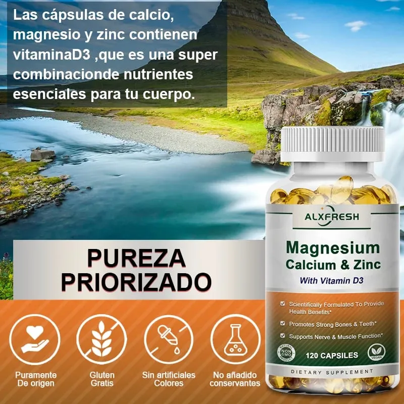 Alxfresh Cálcio Magnésio Zinco e Vitamina D3 Cápsulas para Sistema Imunológico Suporte à Saúde do Sistema Nervoso Ósseo | Vegano não transgênico — image 3