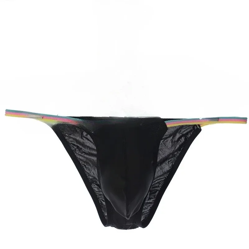 Men Low Waist Panties Bikini Underwear Ice Silk Wet Translucent U Convex Pouch Lingerie Underpants Thin High Fork String Homme