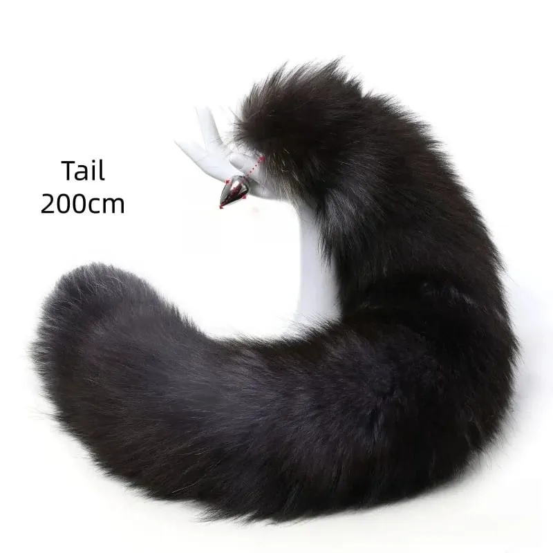 200cm Soft Real Fur Fox Tail Anal Plug with Split Design Metal Butt Plug for Women Cosplay Costume Flirt Sensory Sex Toys