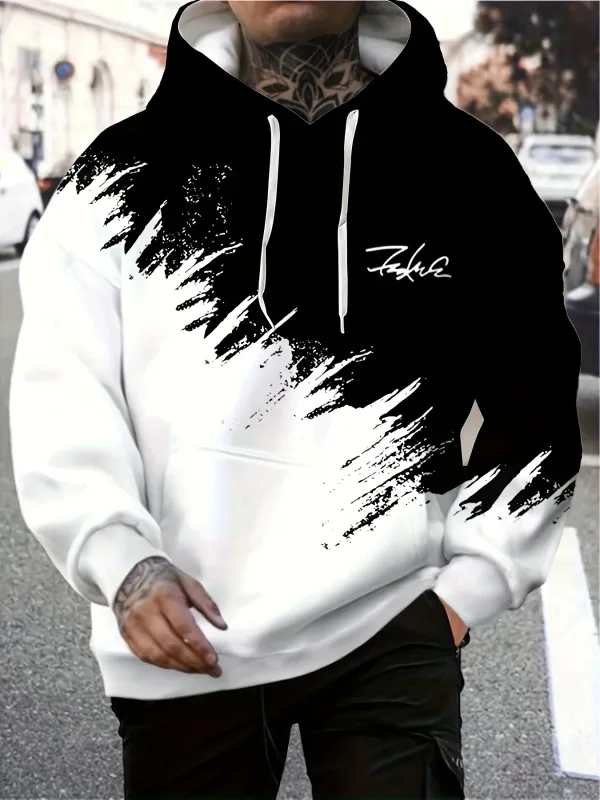 Fashion Gradient Print Men's Hoodies Funny 3D Letter Pattern Oversized Sweatshirts Autumn and Winter Casual Pullover Men Clothes