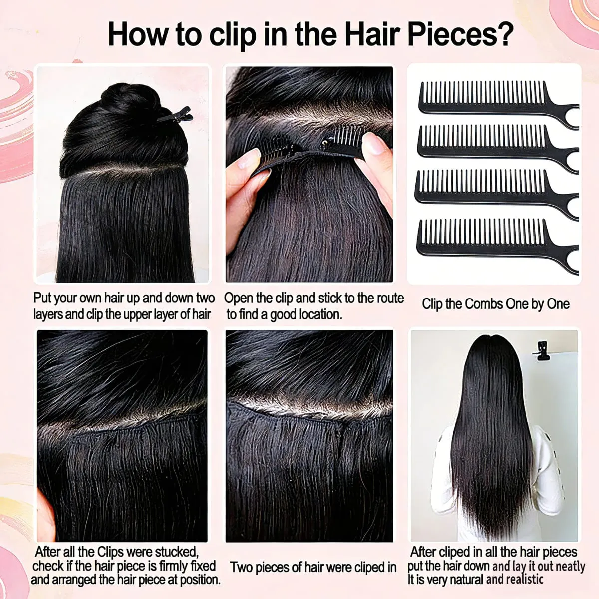 Yaki Straight Clip in Hair Extensions Synthetic hair 7Pcs hair Clip in for Women Soft Hair Everyday Special Events Easy to Style — image 4