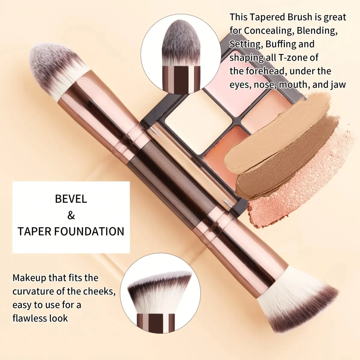 Single Double-Ended Multi-Functional Makeup Brush Professional Foundation + Blush Brush Soft & Dense Bristles — image 2