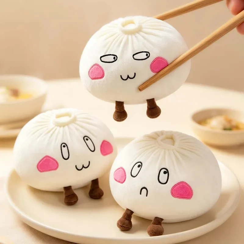 Almohada de peluche Kawaii con forma de moño al vapor, juguete de peluche Baozi de dibujos animados con patas, cojín con forma de comida suave, decoración divertida, regalo de cumpleaños para niñas — image 2