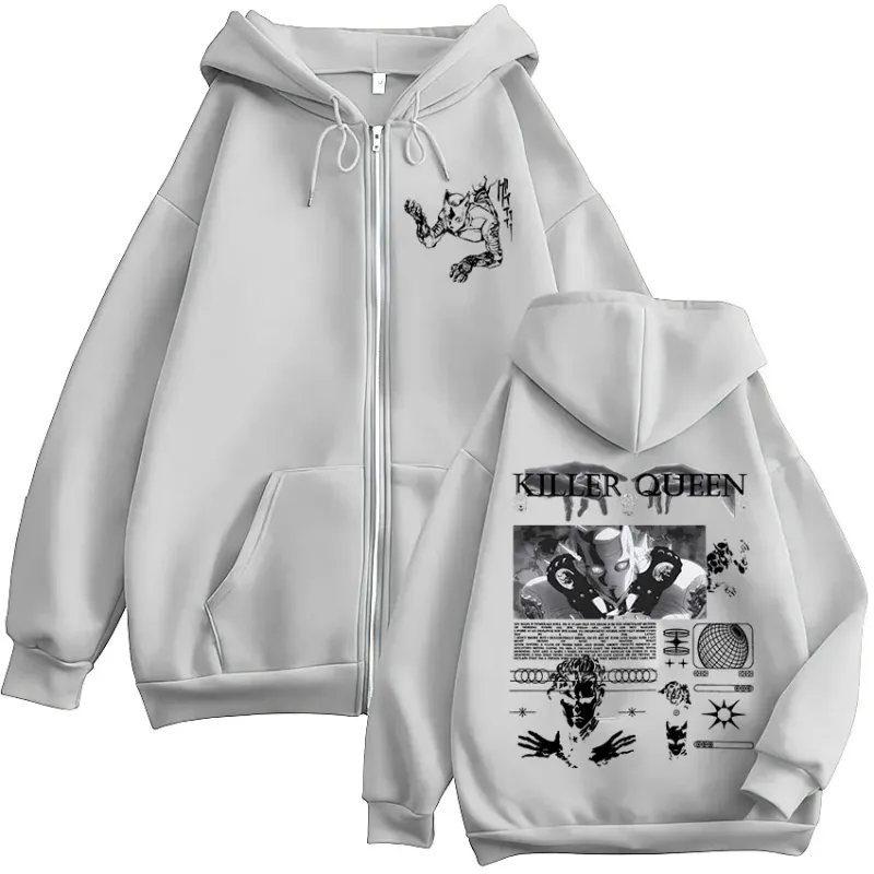 Anime Jojo Bizarre Adventure Killer Queen Zipper Hoodies Men's Women Clothing Fashion Hip Hop Zip Up Long Sleeves Pullovers Coat — image 6