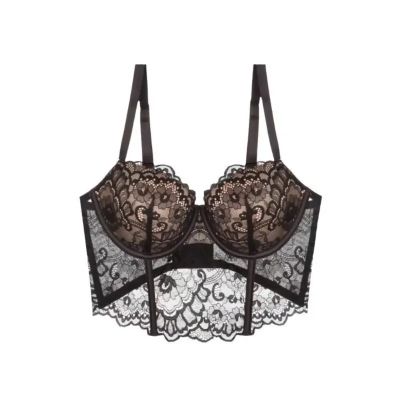 Women French Lace Fishbone Bra Soft Underwire 3/4 Cup Push‑Up Anti Sag Lingerie Slim Side Boob Control Sexy Ladies Underwear — image 5
