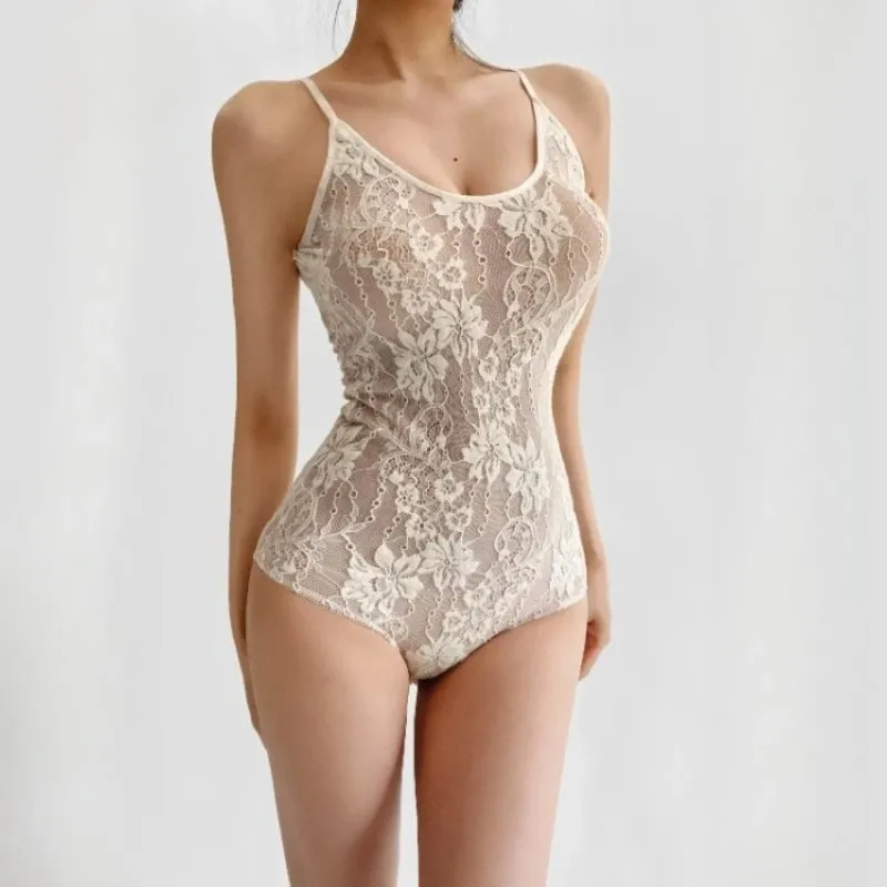Sexy Mesh See Through With Lining Backless Spaghetti Strap Bodysuit Woman Sling Tight Short Jumpsuit Slim fit Rompers Playsuits — image 3