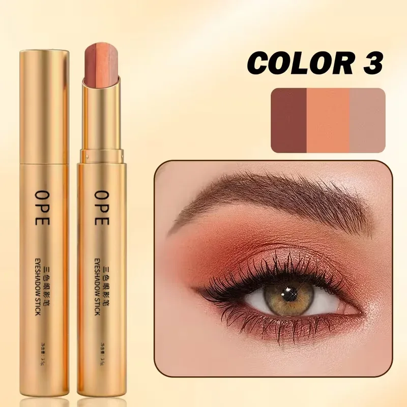 Glitter 3-Color Gradient Eyeshadow Stick Pencil Three Tone Shimmer Metallic Lazy Eye Shadow Pen Waterproof 3 in 1 Eye Makeup — image 10