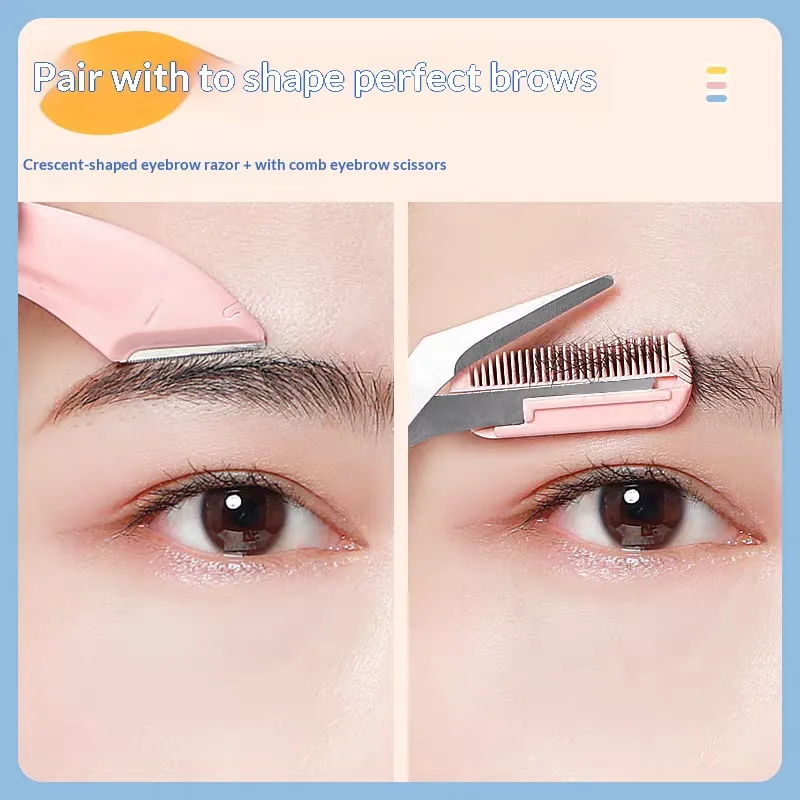 Eyebrow Grooming Set With Comb Eyebrow Scissors Curved Safety Eyebrow Razor Professional Makeup Trimming Tools for Beginners