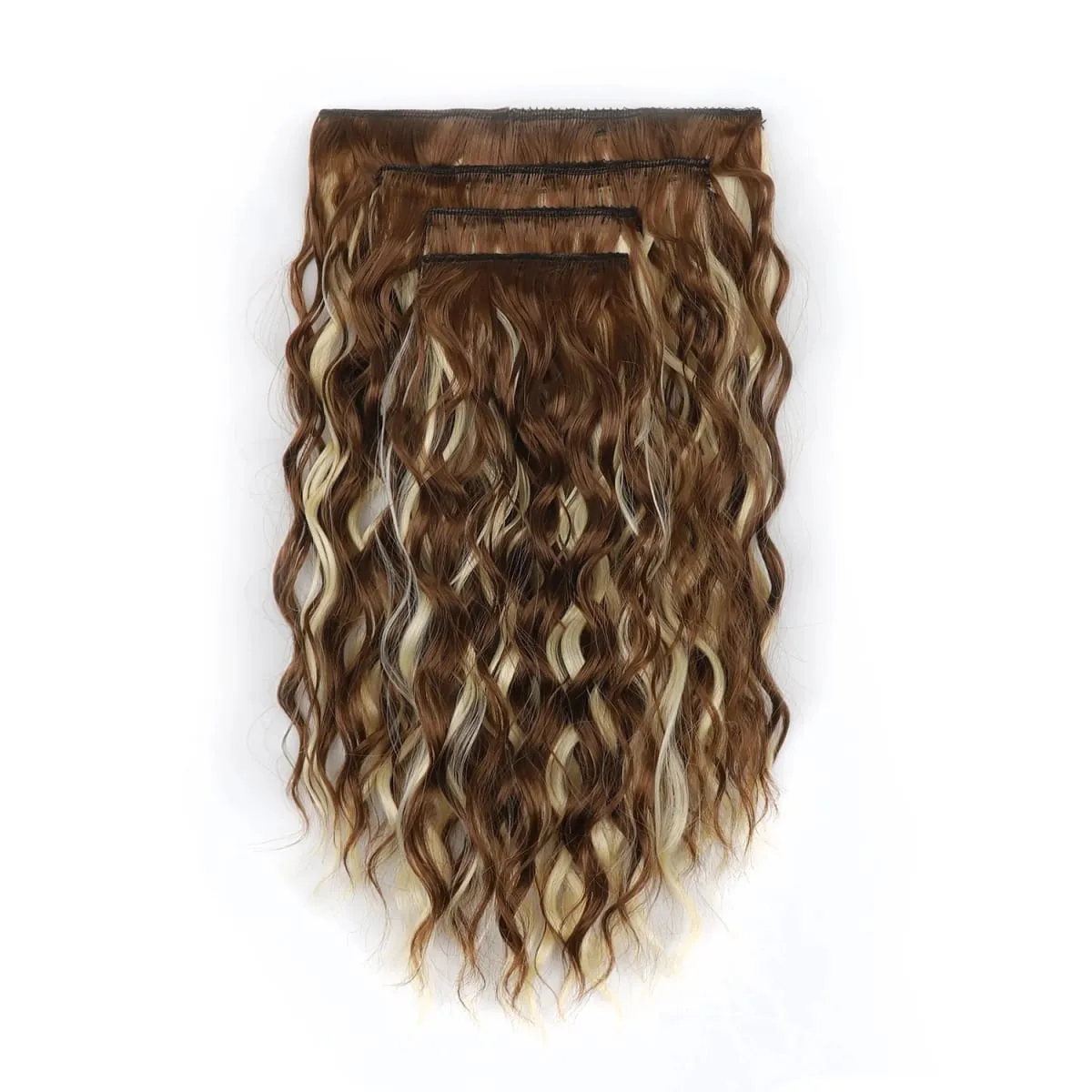 4PCS Synthetic Hair Extensions 14inch Short Curly Wavy Brown Blonde Invisible Lace Weft Natural Soft Hairpieces for Women