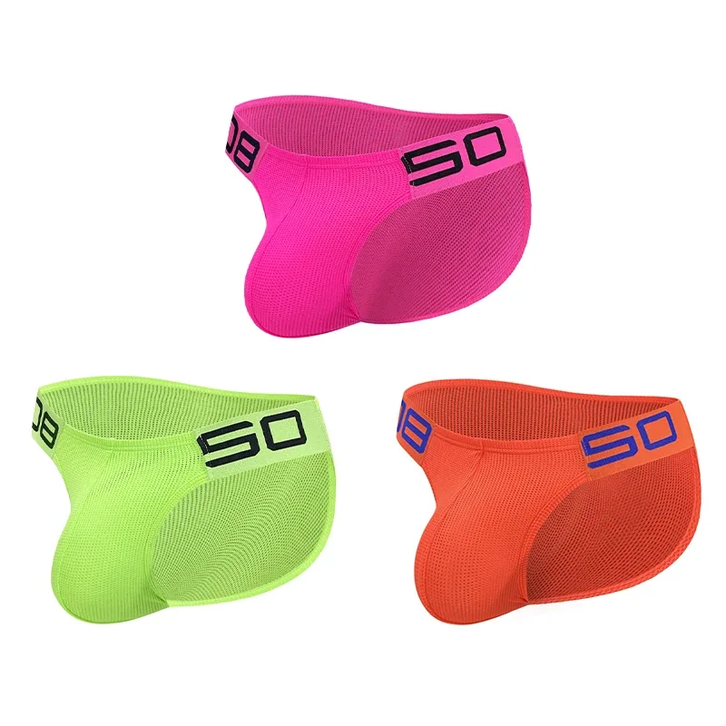 Cuecas masculinas de mistura de nylon, cuecas respiráveis com letras de chifre em relevo, cintura elástica larga, cor fluorescente, roupa íntima sexy — image 36