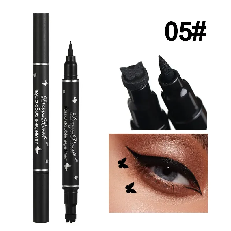Dragon Ranee Black Stars Hearts Eyeliner Stamp Pencil Double-head 2 IN 1 Smooth Quick Dry Liquid Eye Liner Shape Pen Eyes Makeup
