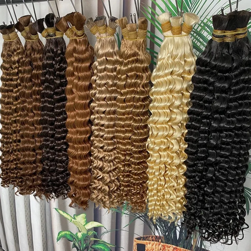 4# Chocolate Brown Deep Wave Bulk Human Hair for Boho Braids Curly Braiding Hair 18-30 inch Remy Hair Bundle Brazilian — image 4