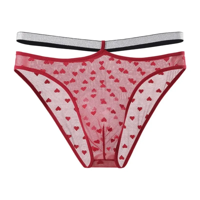 Underpants Lingerie Men's Triangle Panties Mesh Love Heart Men Thin Briefs Large Size Mid Waist Underwear for Men Men