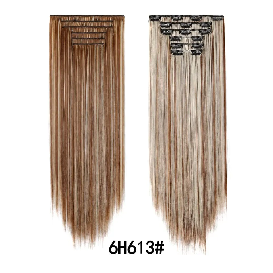 24Inch Clip in Hair Extensions Invisible Synthetic Extension 6PCS Long Straight Heat Resistant Clips on Hairpieces for Women — image 16