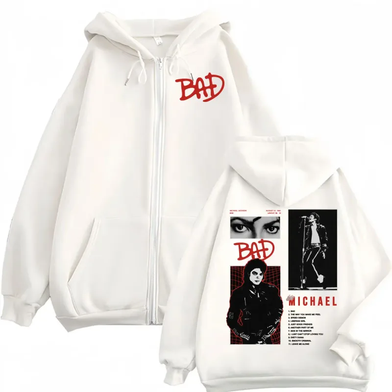 King of Pop Michael Jackson Bad Era Tour Zip Up Hoodies Men Women Fashion Harajuku Jacket Sweatshirts Casual Fleece Zipper Coats — image 7
