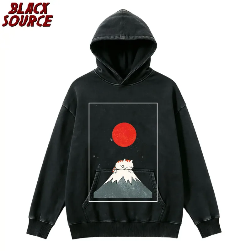 T126 Funny Cat Graphic Hoodie, Japanese Cat Printed Pullover Sweatshirt, Men's Women's Harajuku Casual Streetwear — image 1