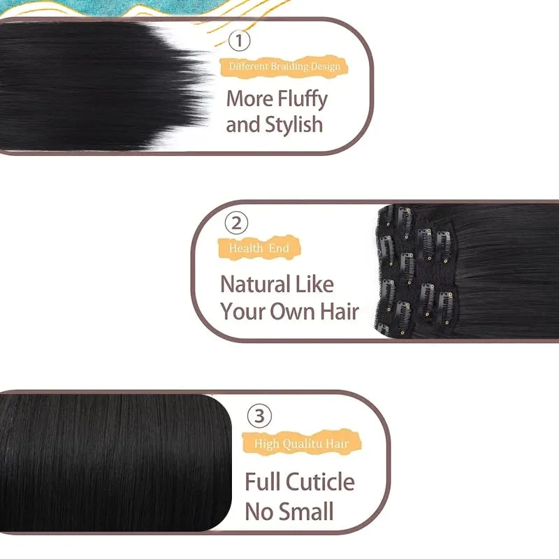 14"Synthetic Thick Clip‑in Hair Extensions 4Pcs Invisible Natural Straight Soft Easy Install For Women Girls Wedding Party Daily — image 4