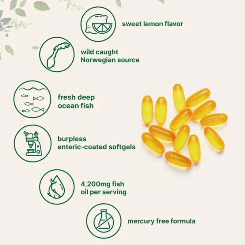 Triple Strength Omega 3 Fish Oil Supplements 4200mg Per Serving 120 Softgels Lemon Flavored Burpless EPA