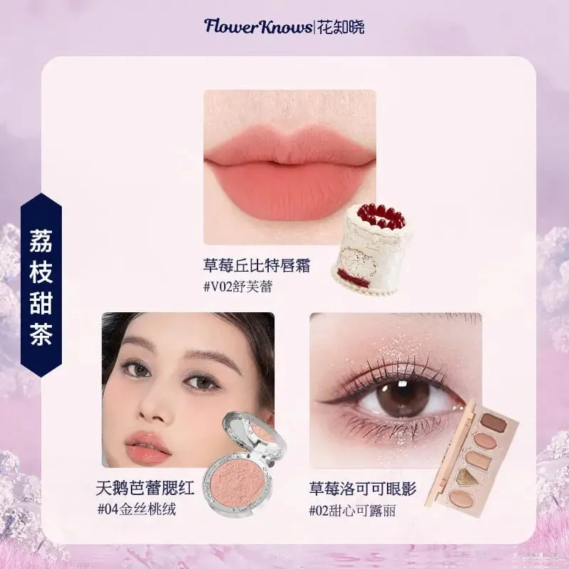 Flowerknows Komplettes Make-up-Geschenkset, langanhaltende Lippenglasur, Rouge und schimmernde Lidschattenpalette, All-in-One-Schönheitsset, Geschenkbox