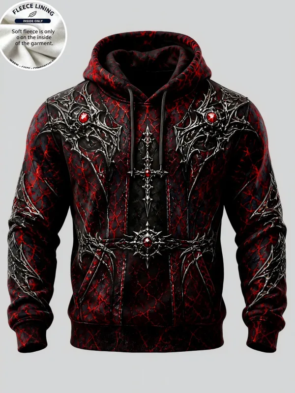 English: Halloween Haunted House Ghost Pumpkin Bat Print Hoodie Men Fleece Lined POD Sweatshirt Casual Long Sleeve Pullover — image 5