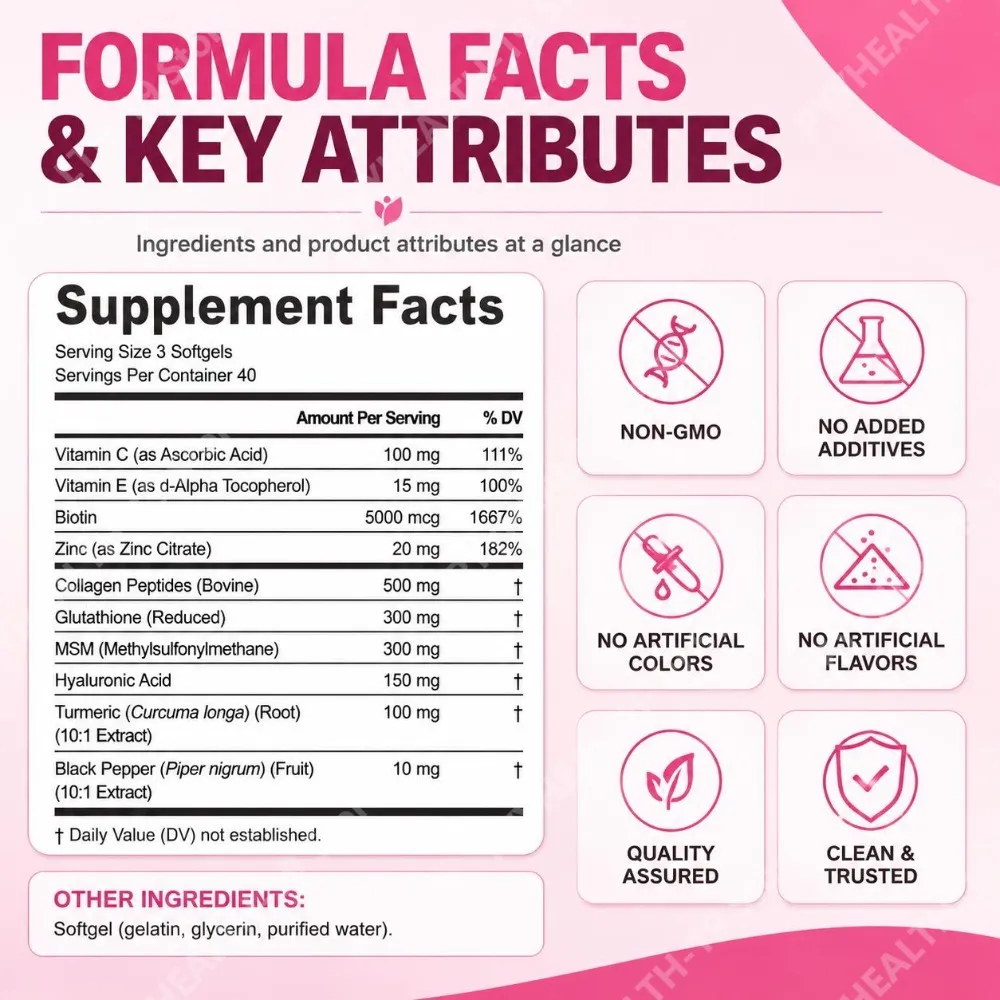 Itawel Collagen Glutathione Softgels Hyaluronic Acid Vitamins C E For Skin Hair Nails Radiance & Beauty Support Adult 120 Count — image 3