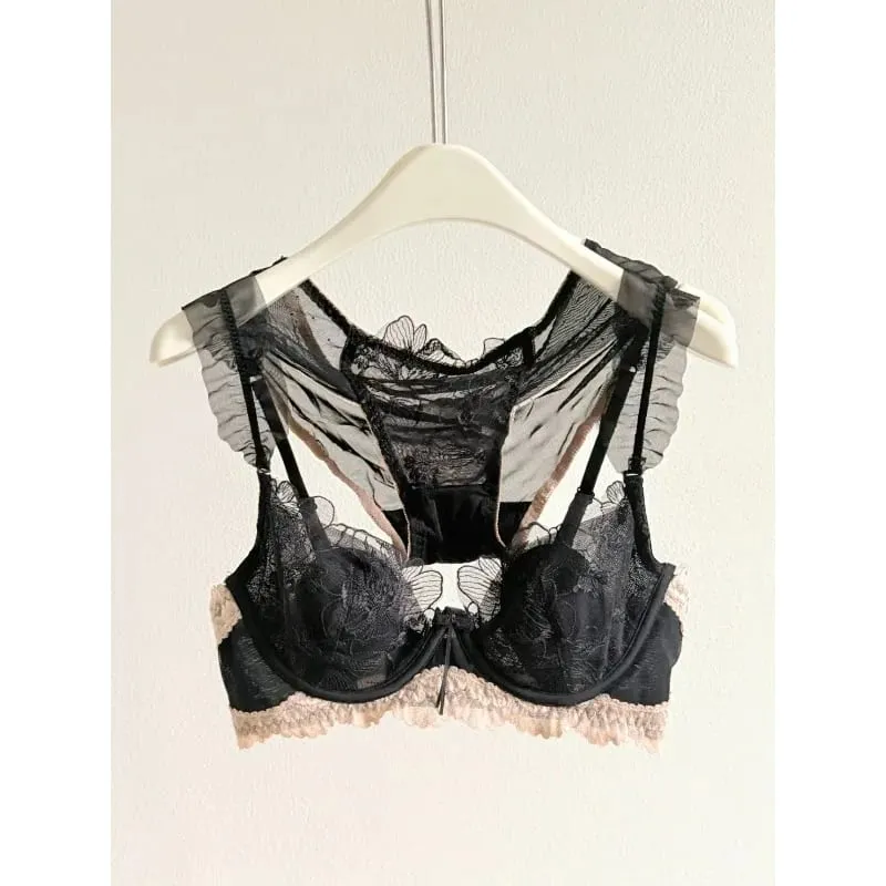 Lace Floral French Bra Set Soft Underwire Ultra Thin Bunny Cup Plus Size Minimizer Bra Sexy Lingerie Set For Women Daily Wear — image 2