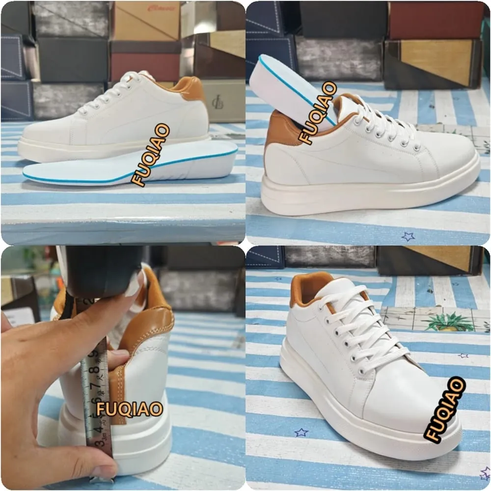 Fashion PU Leather Elevator Shoes for Men 7CM Invisible Height Increase White Sneakers for Women Heightening Casual Sprots Shoes — image 3
